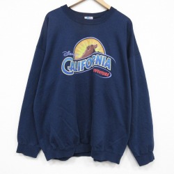 XL★古着 長袖 スウェット メンズ 00年代 00s ディズニー カリフォルニアアドベンチャー 大きいサイズ クルーネック USA製 紺 26apr28