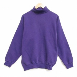 L★古着 長袖 スウェット メンズ 90年代 90s 無地 モックネック ハイネック USA製 紫 26apr28