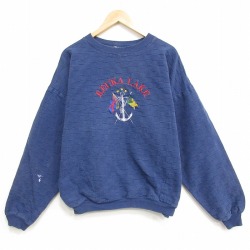 KEUKA 90s 長袖スウェット 刺繍 ネイビー XL | 古着