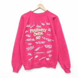 ヘインズ 90s 長袖スウェット POSITIVELY 濃ピンク L | 古着