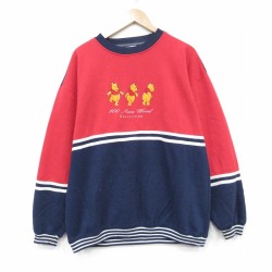 XL★古着 長袖 スウェット メンズ 00年代 00s ディズニー くまのプーさん 刺繍 クルーネック レッド【spe】 26may14
