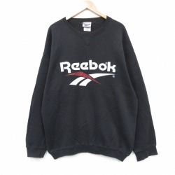 XL★古着 リーボック 長袖 スウェット メンズ 90年代 90s ビッグロゴ 大きいサイズ クルーネック USA製 ブラック【spe】 26may14