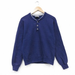 S★古着 エルエルビーン ラッセル 長袖 スウェット メンズ 90年代 90s 無地 ヘンリーネック USA製 ネイビー【spe】 26may14