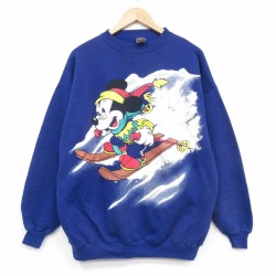 ディズニー 90s 長袖スウェット ミッキースキー ブルー XL | 古着
