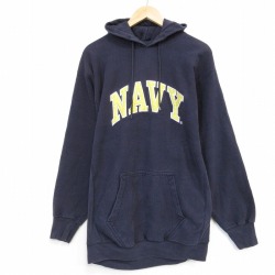 L★古着 STEVE&BARRY 長袖 スウェット パーカー メンズ ミリタリー ネイビー NAVY リバースタイプ ブラック 26may16