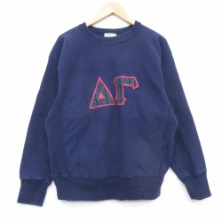 XL★古着 長袖 スウェット メンズ 90年代 90s ギリシャ文字 リバースタイプ クルーネック USA製 ネイビー 26may22