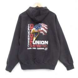 L★古着 長袖 スウェット パーカー メンズ 90年代 90s UNION USA製 黒 26may22
