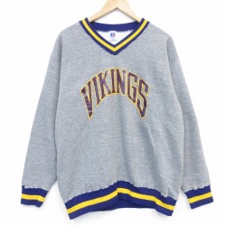 XL★古着 ラッセル 長袖 スウェット メンズ 80年代 80s VIKINGS Vネック USA製 グレー 霜降り【spe】 26may22