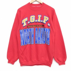 S★古着 長袖 スウェット メンズ 90年代 90s ノースダコタ クルーネック 赤 26may22