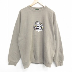 90s 長袖スウェット ヨット刺繍 ベージュ XL | 古着
