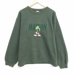 ルーニーテューンズ 90s 長袖スウェット マービンザマーシャン刺繍 グリーン XL | 古着