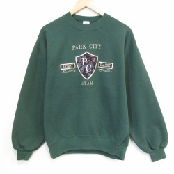 90s 長袖スウェット PC刺繍 グリーン L | 古着