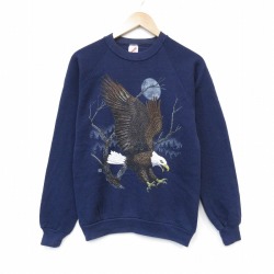 ジャージーズ 90s ラグランスウェット 鳥 ネイビー S | 古着