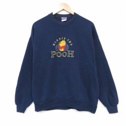 L★古着 長袖 スウェット メンズ 90年代 90s ディズニー くまのプーさん クルーネック USA製 ネイビー【spe】 26may27
