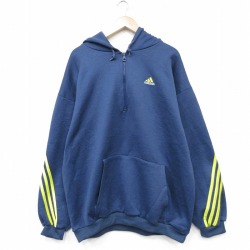 アディダス 90s ハーフジップスウェット ワンポイントロゴ ネイビー XL | 古着