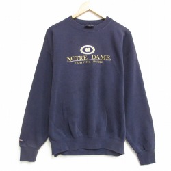 ノートルダム 90s 長袖スウェット 刺繍 ネイビー XL | 古着