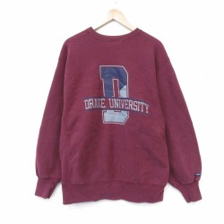 XL★古着 ジャンスポーツ 長袖 スウェット メンズ 90年代 90s DRAKE カレッジ リバースタイプ クルーネック USA製 バーガンディ【spe】 26may29