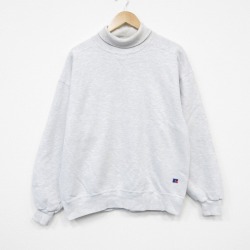 L★古着 ラッセル 長袖 スウェット メンズ 90年代 90s ワンポイントロゴ タートルネック ハイネック USA製 グレー 霜降り【spe】 26may29