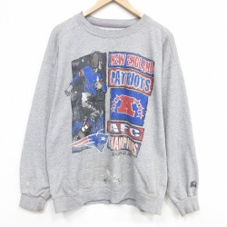 XL★古着 スターター 長袖 スウェット メンズ 90年代 90s NFL ニューイングランドペイトリオッツ クルーネック グレー 霜降り アメフト スーパーボウル【spe】 26jun01