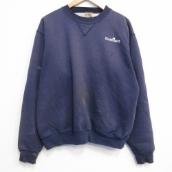 XL★古着 カーハート 長袖 スウェット メンズ 90年代 90s ワンポイントロゴ フェード クルーネック ネイビー【spe】 26jun03