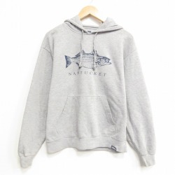 L★古着 長袖 スウェット パーカー メンズ 魚 グレー 霜降り 26jun04