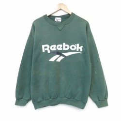 L★古着 リーボック 長袖 スウェット メンズ 90年代 90s ビッグロゴ クルーネック グリーン 26jun09