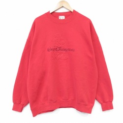 XL★古着 長袖 スウェット メンズ 00年代 00s ディズニー ミッキー 刺繍 大きいサイズ クルーネック レッド 26jun09