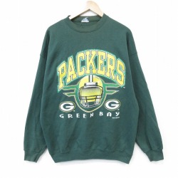 XL★古着 長袖 スウェット メンズ 90年代 90s NFL グリーンベイペッカーズ クルーネック グリーン アメフト スーパーボウル 26jun09