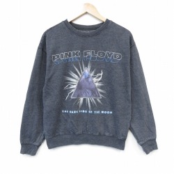 M★古着 長袖 ロック バンド スウェット メンズ ピンクフロイド クルーネック グレー 霜降り 26jun09