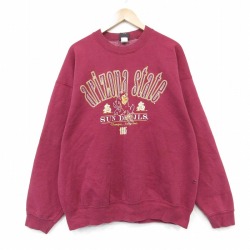 XL★古着 長袖 スウェット メンズ 00年代 00s アリゾナサンデビルズ カレッジ 大きいサイズ クルーネック バーガンディ 26jun09