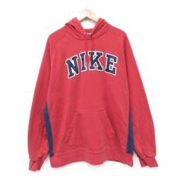 XL★古着 ナイキ NIKE 長袖 スウェット パーカー メンズ 00年代 00s ビッグロゴ ラグラン レッド 26jun09