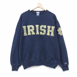 XL★古着 チャンピオン champion 長袖 スウェット メンズ 90年代 90s アイリッシュ 大きいサイズ クルーネック ネイビー 26jun09