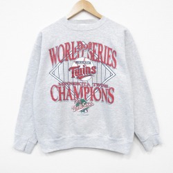 M★古着 TULTEX 長袖 スウェット メンズ 90年代 90s MLB ミネソタツインズ クルーネック グレー 霜降り メジャーリーグ ベースボール 野球 26jun09