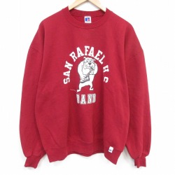 XL★古着 ラッセル 長袖 スウェット メンズ 90年代 90s ブルドッグ 大きいサイズ クルーネック USA製 レッド 26jun09