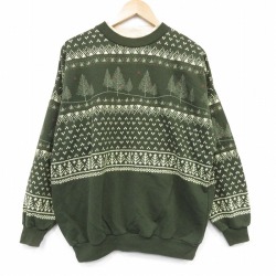 XL★古着 長袖 スウェット メンズ 90年代 90s 木 クルーネック USA製 カーキ 26jun11