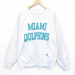 XL★古着 ラッセル 長袖 スウェット メンズ 90年代 90s NFL マイアミドルフィンズ クルーネック USA製 グレー 霜降り アメフト スーパーボウル【spe】 26jun11