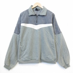 XL★古着 長袖 ハーフジップ トップス メンズ 90年代 90s コットン ラグラン カーキ 26jun25