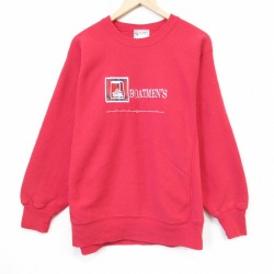 XL★古着 長袖 スウェット メンズ 90年代 90s 船 刺繍 リバースタイプ クルーネック レッド 26jun25