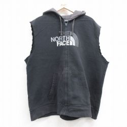 【20%OFF】XL★古着 ノースフェイス THE NORTH FACE ノースリーブ フルジップ スウェット パーカー メンズ ビッグロゴ 大きいサイズ 黒 ブラック 25apr30 中古 スエット トレーナー トップス