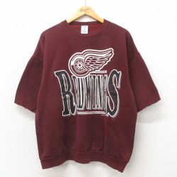 【50%OFF】XL★古着 ARTEX 半袖 スウェット メンズ 90年代 90s NHL デトロイトレッドウィングス クルーネック USA製 エンジ アイスホッケー 25may24 中古 スエット トレーナー トップス