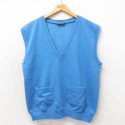 L★古着 ノースリーブ スウェット メンズ 90年代 90s 無地 Vネック 青 ブルー 25may24 中古 スエット トレーナー トップス