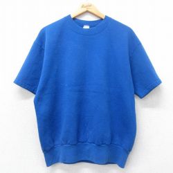 L★古着 フルーツオブザルーム 半袖 スウェット メンズ 90年代 90s 無地 クルーネック USA製 青 ブルー 【spe】 25jul04 中古 スエット トレーナー トップス