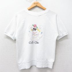 S★古着 半袖 スウェット メンズ 80年代 80s ネズミ 刺繍 ラグラン クルーネック USA製 白 ホワイト 【spe】 25jul04 中古 スエット トレーナー トップス