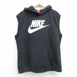 L★古着 ナイキ NIKE ノースリーブ スウェット パーカー メンズ ビッグロゴ コットン 黒 ブラック 25jul04 中古 スエット トレーナー トップス