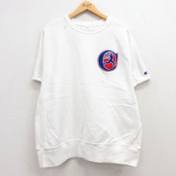 XL★古着 チャンピオン Champion リバースウィーブ 半袖 スウェット メンズ ビッグロゴ ラグラン クルーネック 白 ホワイト 25jul04 中古 スエット トレーナー トップス