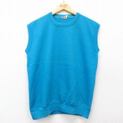 S★古着 ノースリーブ スウェット メンズ 90年代 90s 無地 クルーネック USA製 水色 25jul16 中古 スエット トレーナー トップス