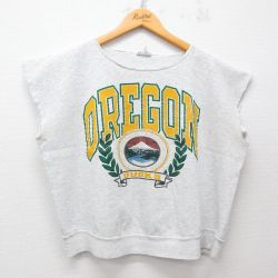 XL★古着 ノースリーブ スウェット メンズ 90年代 90s オレゴン クルーネック 薄グレー 霜降り 25jul16 中古 スエット トレーナー トップス