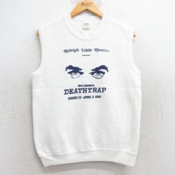 【50%OFF】S★古着 ノースリーブ スウェット メンズ 80年代 80s 目 DEATHTRAP クルーネック USA製 白 ホワイト 25aug13 中古 スエット トレーナー トップス