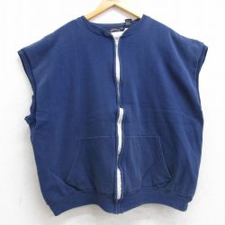 XL★古着 ノースリーブ フルジップ スウェット メンズ 80年代 80s 無地 大きいサイズ 紺 ネイビー 内側サーマル 25aug13 中古 スエット トレーナー トップス