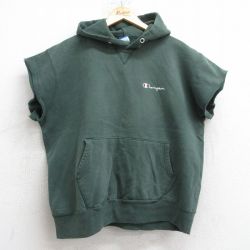 XL★古着 チャンピオン champion 半袖 スウェット パーカー メンズ 90年代 90s ワンポイントロゴ USA製 緑 グリーン 【spe】 25aug13 中古 スエット トレーナー トップス